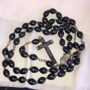 Italy Rosary Beads Black wooden Vintage large
